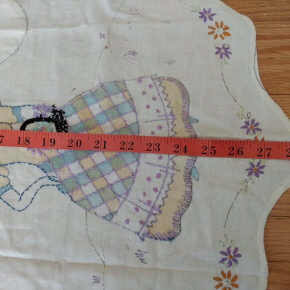 Vintage Full Apron Pinafore Handmade Embroidered Lady Flowers AS IS Flaws Ripped - Picture 10 of 14